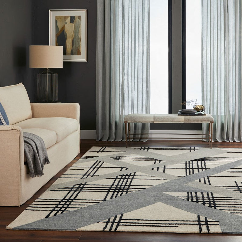 Lavin Rugs N2007 Sachin 6'7" x 9'6" Geometric Rug, Grey/Black/White