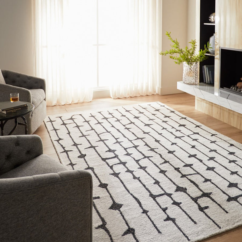 Lavin Rugs N5012 Myra 2' x 3' Stripe Rug, Beig Grey/Black/White
