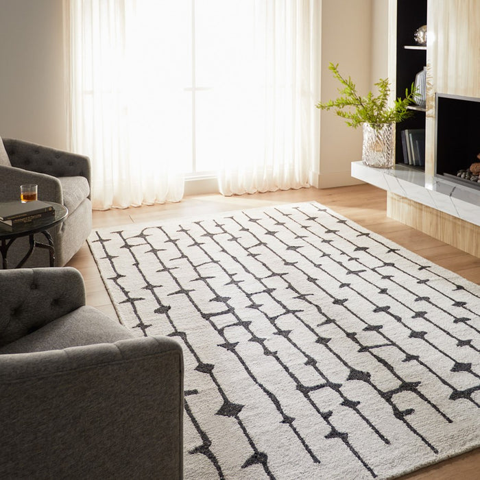 Lavin N5012 Myra 7'10"x10'10" Stripe Rug, Beig Grey/Black/White