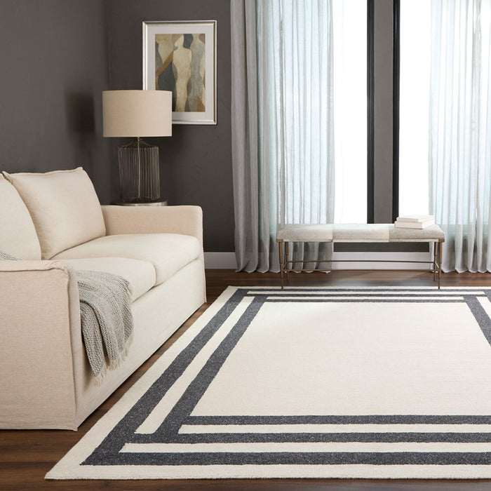 Lavin Rugs N5017 Kali 9'10" x 13'2" Border Rug, Cream/Black/White