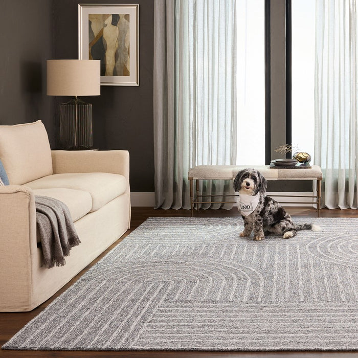 Lavin N5022 Kali 7'10"x10'10" Linear Swirl Rug, Cream/Grey/White