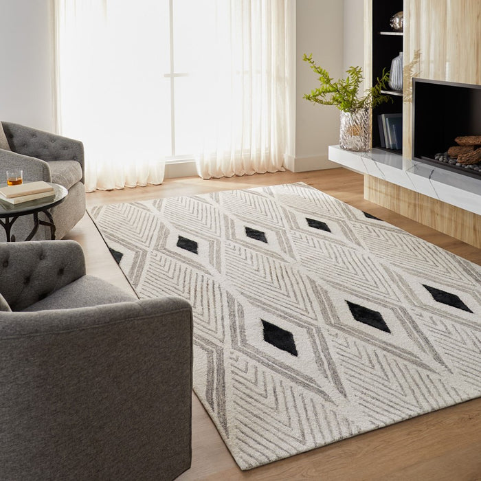 Lavin Rugs N5024 Vani 5'3" x 7'6" Geo Rug, Cream Balck/Black/White