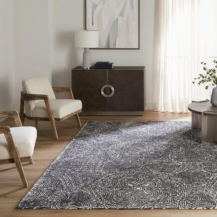 Lavin Rugs N5038 Mitra 6'6" Geo Round Rug, Ivory/Black/White