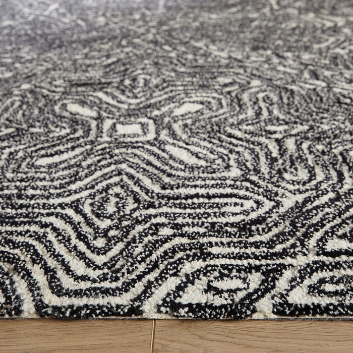 Lavin Rugs N5038 Mitra 6'6" Geo Round Rug, Ivory/Black/White