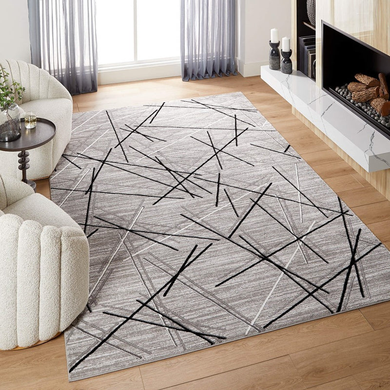 Lavin Rugs R1001 Sesia 2' x 3' Linear Geo Rug, Grey/Black