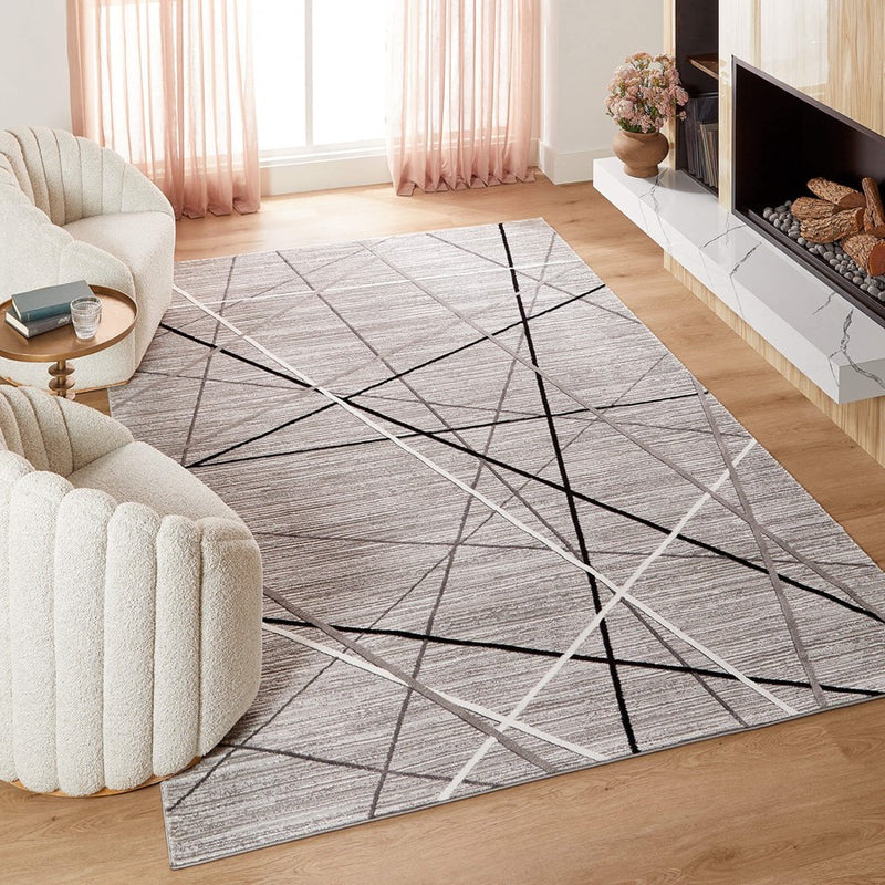 Lavin Rugs R1002 Sesia 9'10" x 13'2" Linear Geo Rug, Grey/Black