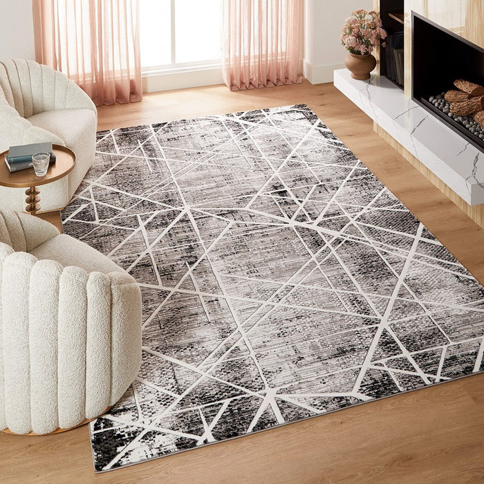 Lavin R1003 Sesia 7'10"x10'10" Linear Geo Rug, Grey/Black/White