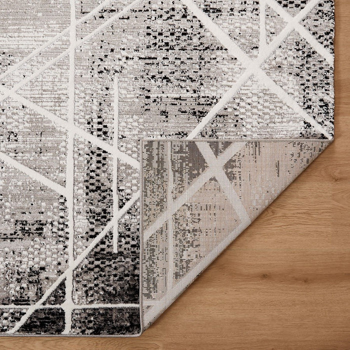 Lavin R1003 Sesia 7'10"x10'10" Linear Geo Rug, Grey/Black/White