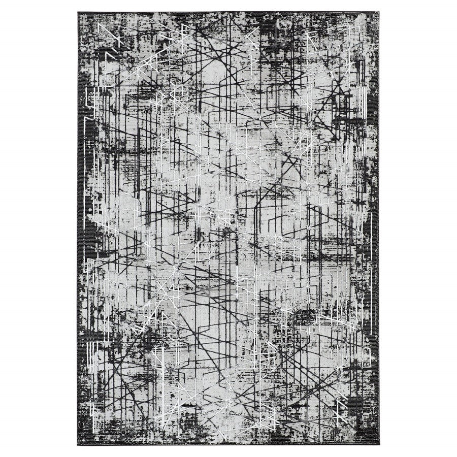 Lavin Rugs R1004 Sesia 6'7" x 9'6" Linear Geo Rug, Grey/Black/Grey - R1004-0609