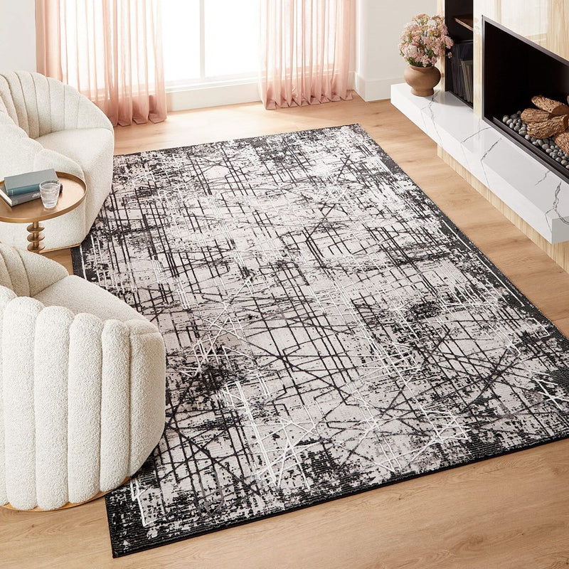 Lavin Rugs R1004 Sesia 6'7" x 9'6" Linear Geo Rug, Grey/Black/Grey