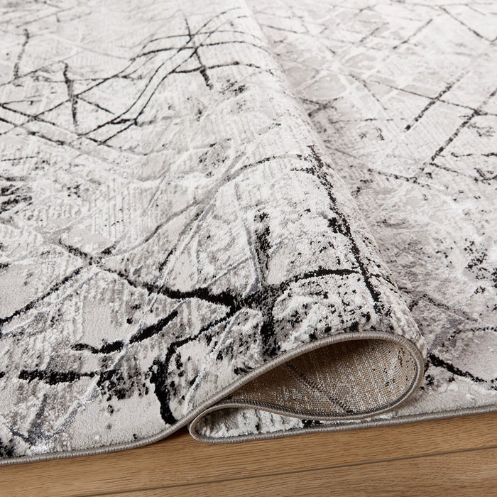 Lavin R1006 Sesia 2'8"x7'10" Linear Geo Runner, Grey/Black/Grey