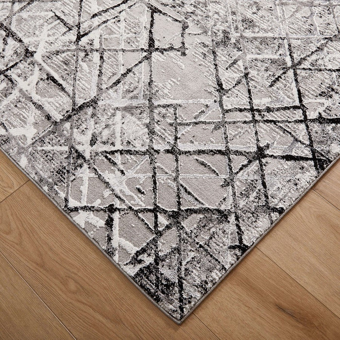 Lavin R1006 Sesia 2'8"x7'10" Linear Geo Runner, Grey/Black/Grey