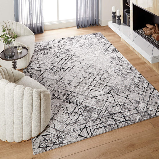 Lavin Rugs R1006 Sesia 5'3" x 7'6" Linear Geo Rug, Grey/Black/Grey
