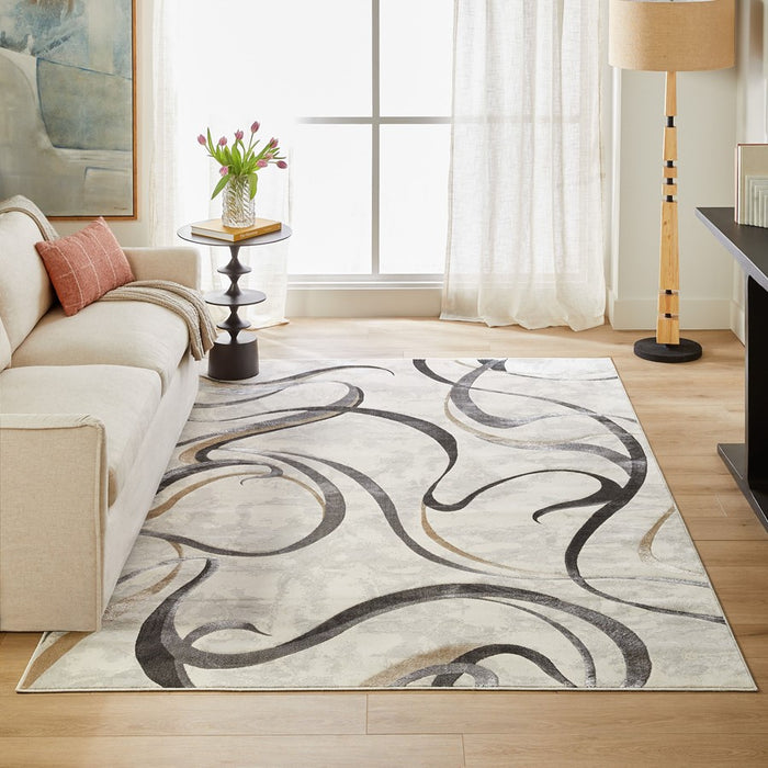 Lavin Rugs T2027 Fatima 5'3" x 7'6" Swirl Rug, Grey Cream/Mineral