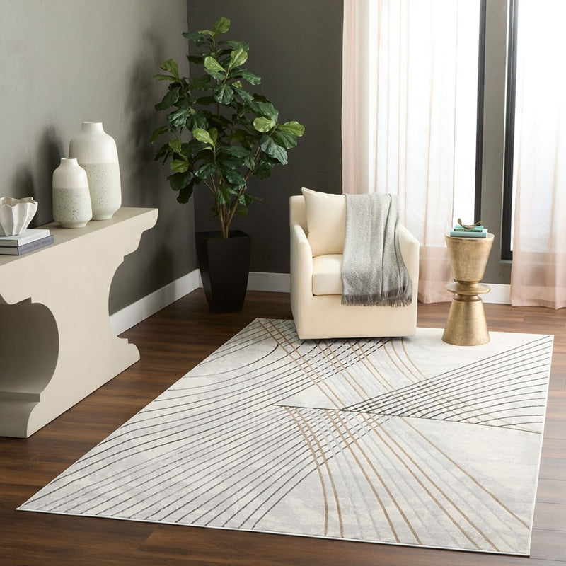 Lavin Rugs T2031 Fatima 2' x 3' Linear Geo Rug, Grey Cream/Mineral