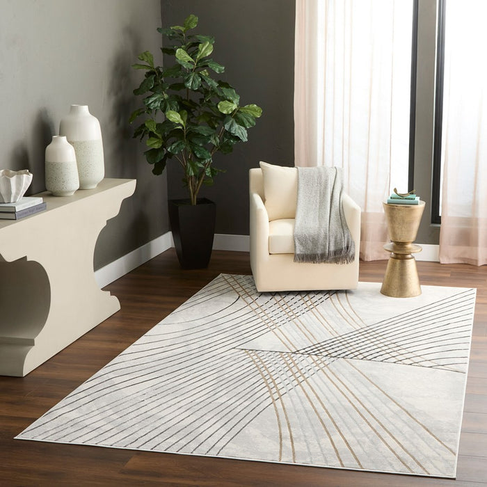 Lavin Rugs T2031 Fatima 2' x 3' Linear Geo Rug, Grey Cream/Mineral