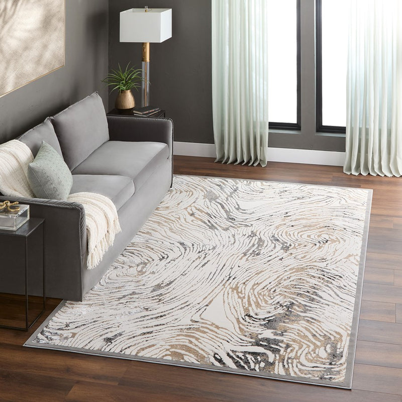 Lavin Rugs T2033 Fatima 5'3" x 7'6" Linear Swirl Rug, Cream/Mineral