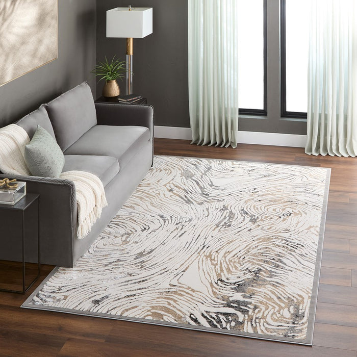 Lavin Rugs T2033 Fatima 5'3" x 7'6" Linear Swirl Rug, Cream/Mineral
