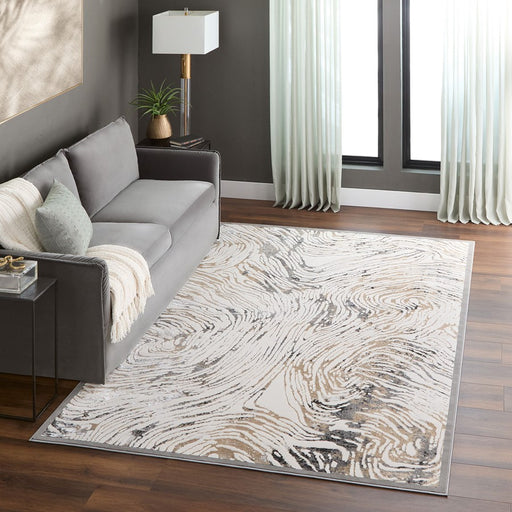 Lavin Rugs T2033 Fatima 6'7" x 9'6" Linear Swirl Rug, Cream/Mineral
