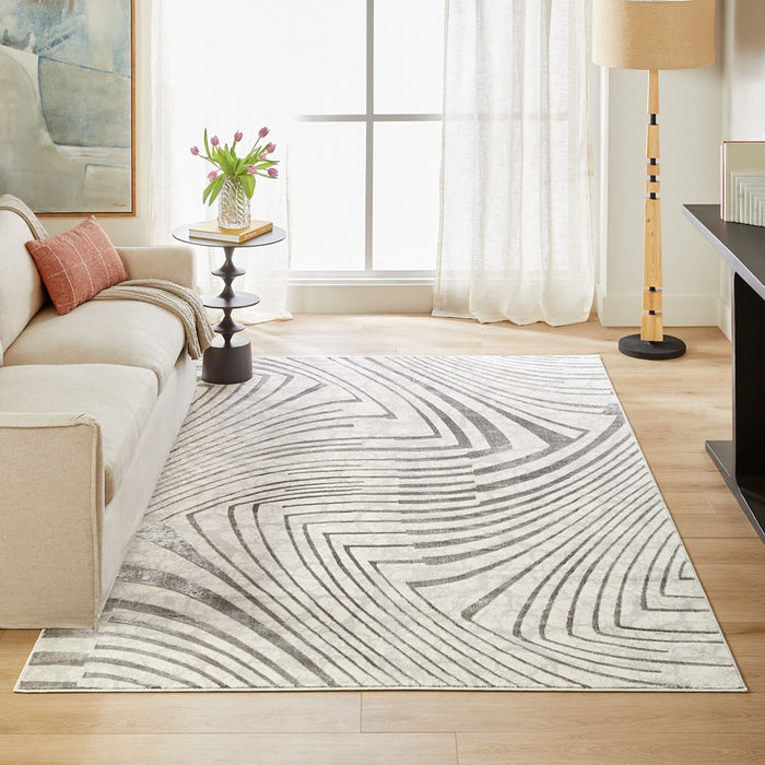 Lavin Rugs T2035 Fatima 9'10" x 13'2" Linear Geo Rug, Cream/Mineral