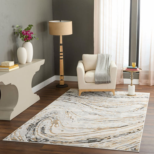 Lavin Rugs T2036 Fatima 6'7" x 9'6" Linear Swirl Rug, Cream/Mineral