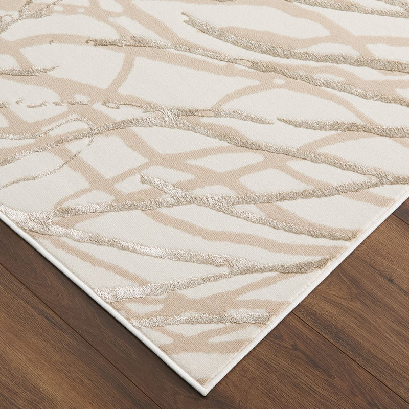 Lavin Rugs T2037 Fatima 5'3" x 7'6" Linear Swirl Rug, Beige/Gold