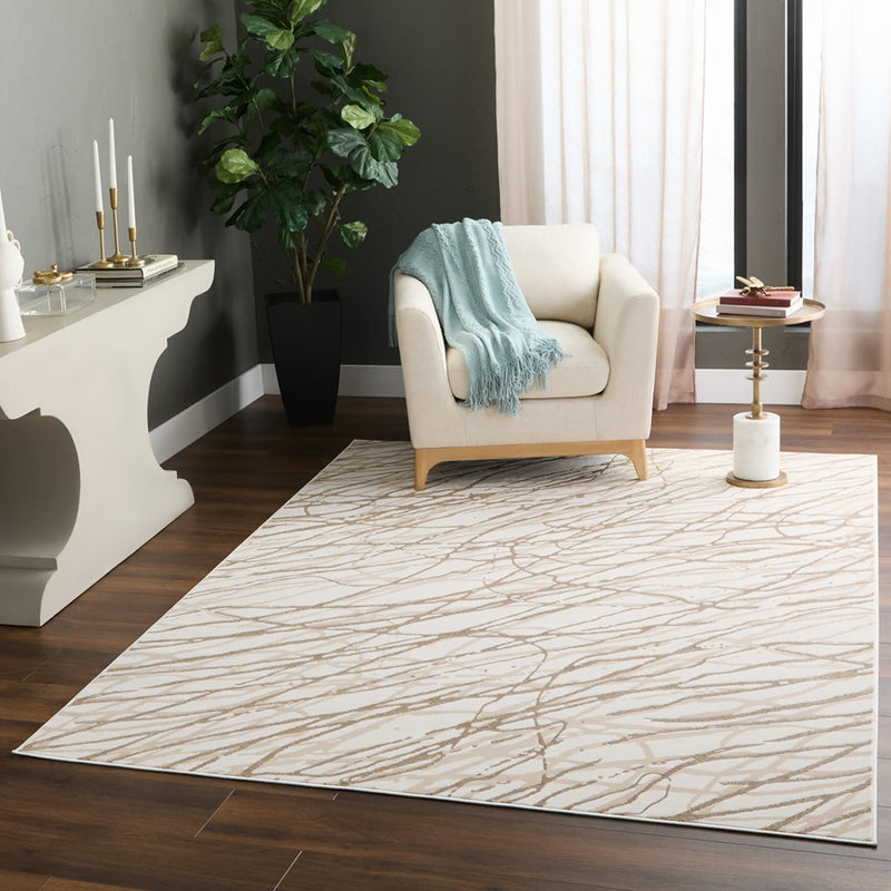 Lavin Rugs T2037 Fatima 7'10" x 10'10" Linear Swirl Rug, Beige/Gold