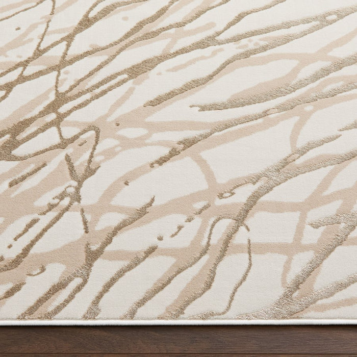 Lavin Rugs T2037 Fatima 7'10" x 10'10" Linear Swirl Rug, Beige/Gold