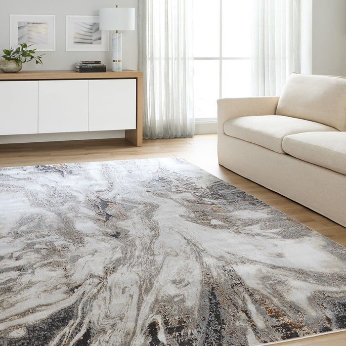 Lavin Rugs T2045 Hadim 5'3" Marbled Round Rug, Grey Grey Gold/Earth