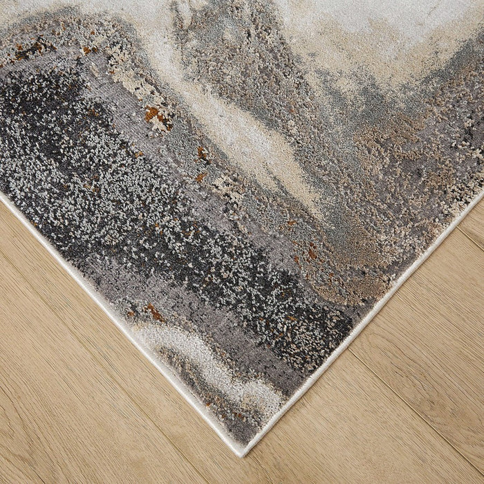 Lavin Rugs T2045 Hadim 5'3" Marbled Round Rug, Grey Grey Gold/Earth