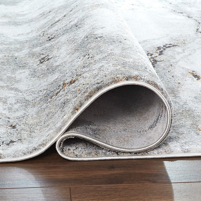 Lavin Rugs T2046 Hadim 5'3" Marbled Round Rug, Cream Grey Gold/Earth