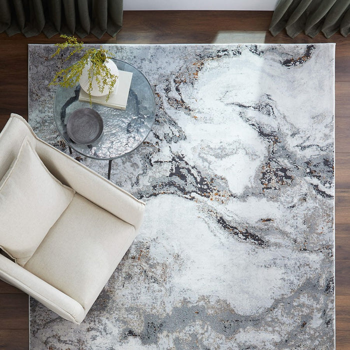 Lavin Rugs T2046 Hadim 6'6" Marbled Round Rug, Cream Grey Gold/Earth