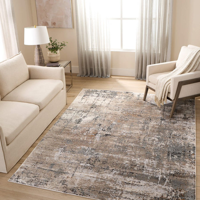 Lavin Rugs T2053 Hadim 5'3" Painterly Round Rug, Gold/Black/Grey