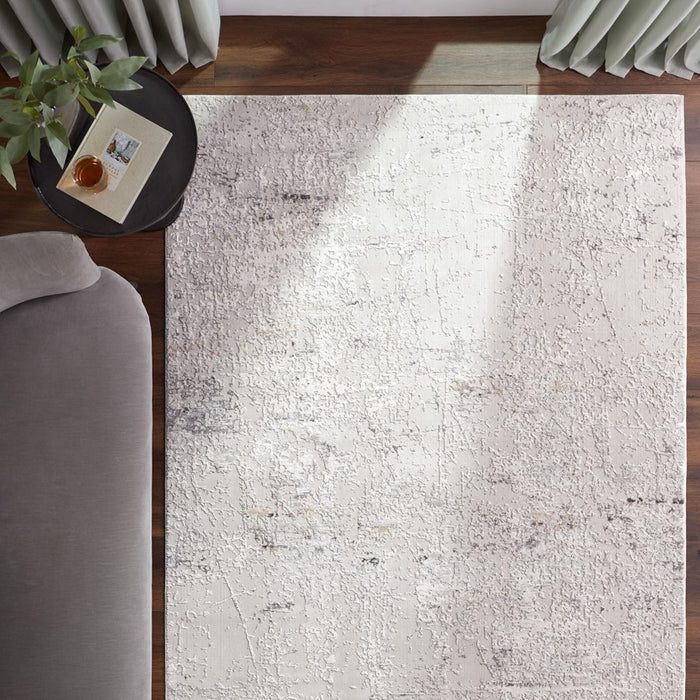 Lavin T2060 Kemer 2'8"x7'10" Painterly Runner, Cream/Ivory/White