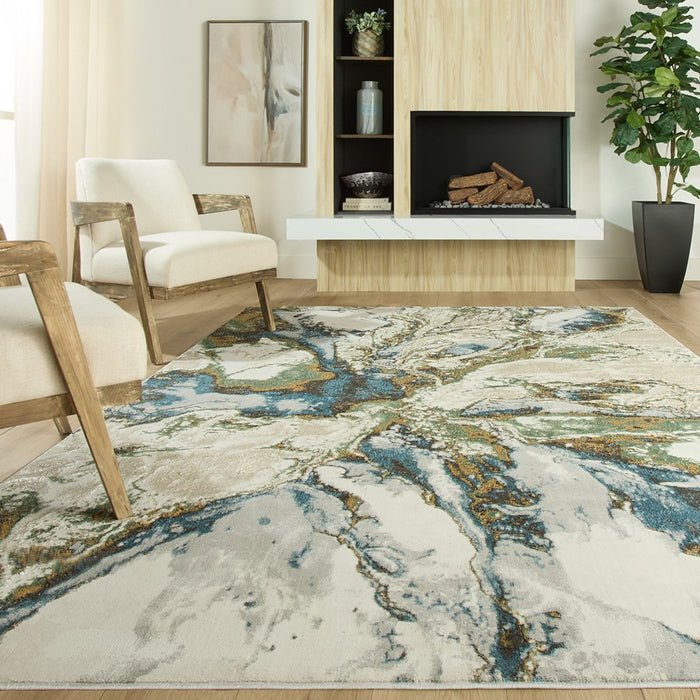 Lavin Rugs T2065 Zaria 5'3" Marbled Round Rug, Grey Cream/Earth