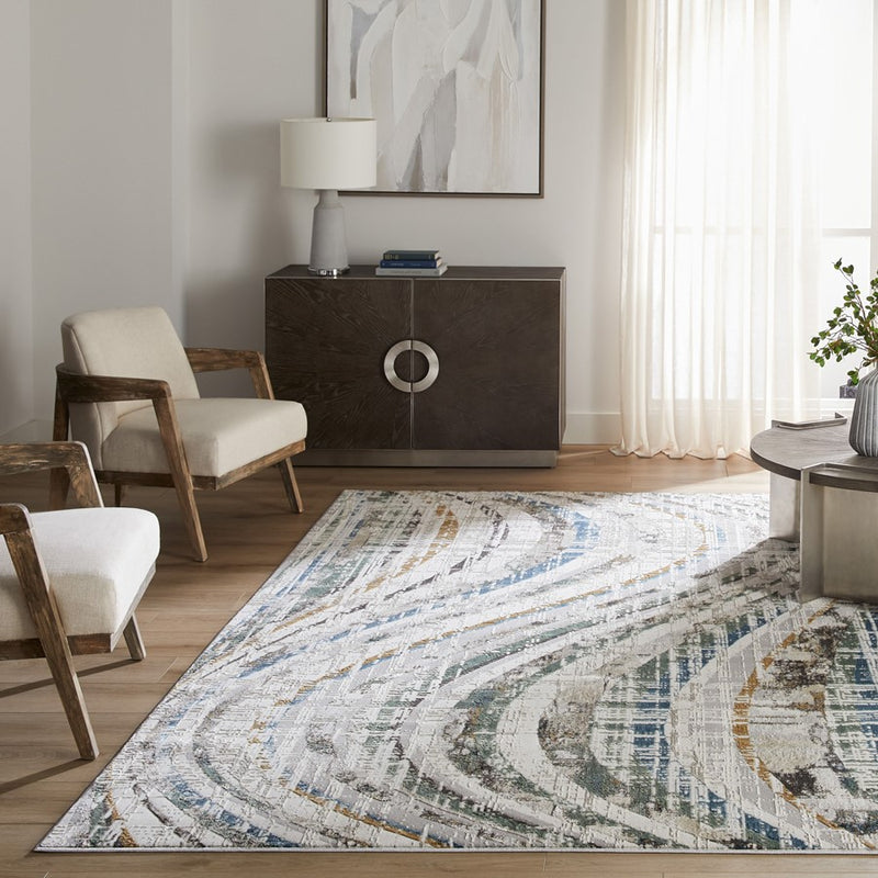 Lavin Rugs T2072 Zaria 2' x 3' Waves Rug, Grey Cream/Earth Tones