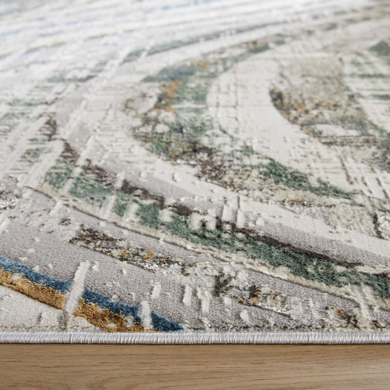Lavin Rugs T2072 Zaria 2' x 3' Waves Rug, Grey Cream/Earth Tones