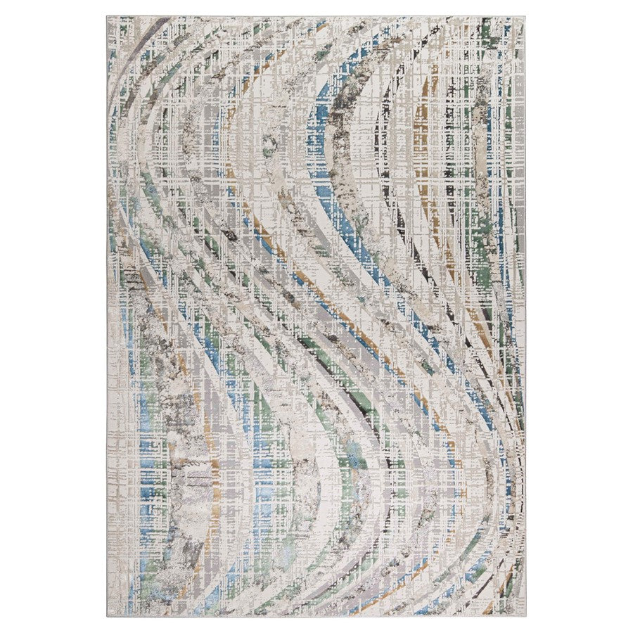 Lavin Rugs T2072 Zaria 5'3" x 7'6" Waves Rug, Grey Cream/Earth - T2072-0507