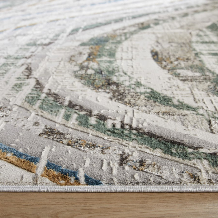 Lavin Rugs T2072 Zaria 5'3" x 7'6" Waves Rug, Grey Cream/Earth