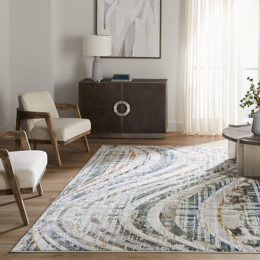 Lavin Rugs T2072 Zaria 7'10" x 10'10" Waves Rug, Grey Cream/Earth