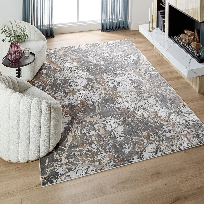 Lavin Rugs T4001 Besni 6'6" Striations Round Rug, Gold Silver/Min