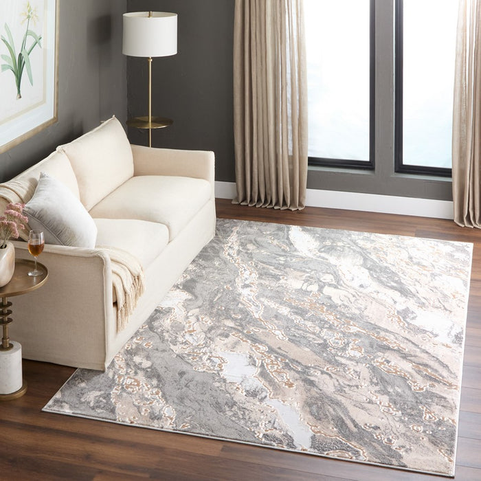 Lavin Rugs T4006 Besni 6'7" x 9'6" Marbled Rug, Grey Gold/Mineral