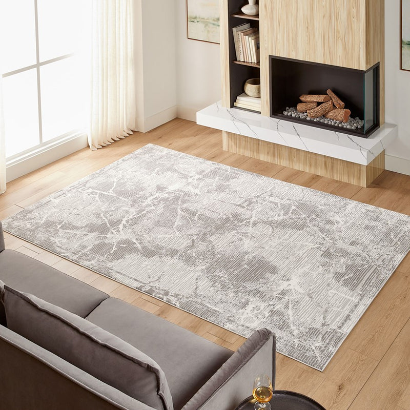 Lavin Rugs T4012 Greta 5'3" x 7'6" Striations Rug, Silver/Silver