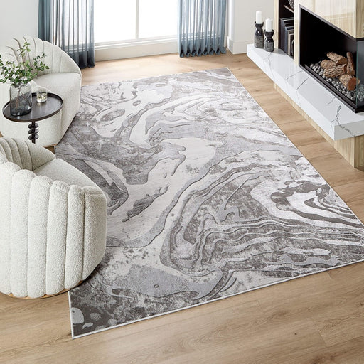Lavin Rugs T9001 Ayda 6'7" x 9'6" Marble Rug, Silver/Black/Grey