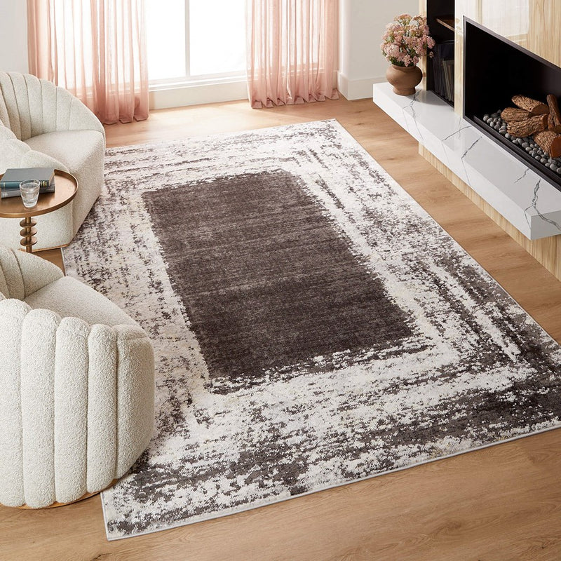 Lavin Rugs T9002 Ayda 6'7"x9'6" Border Rug, Silver Gold/Black/White