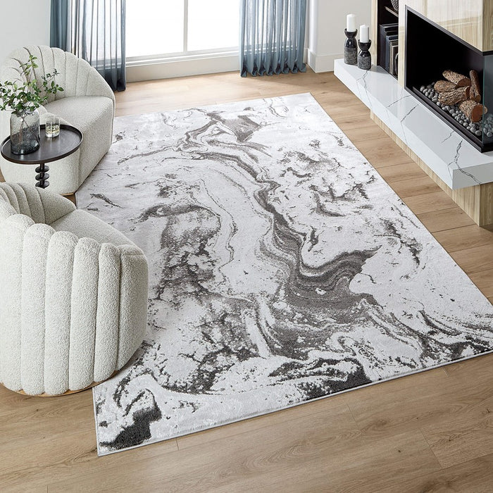 Lavin Rugs T9003 Ayda 6'7" x 9'6" Marble Rug, Silver/Black/Grey