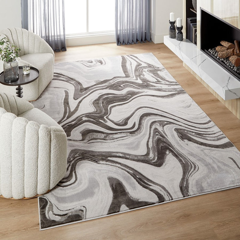 Lavin Rugs T9007 Ayda 2' x 3' Marbled Rug, Grey Silver/Black/Grey