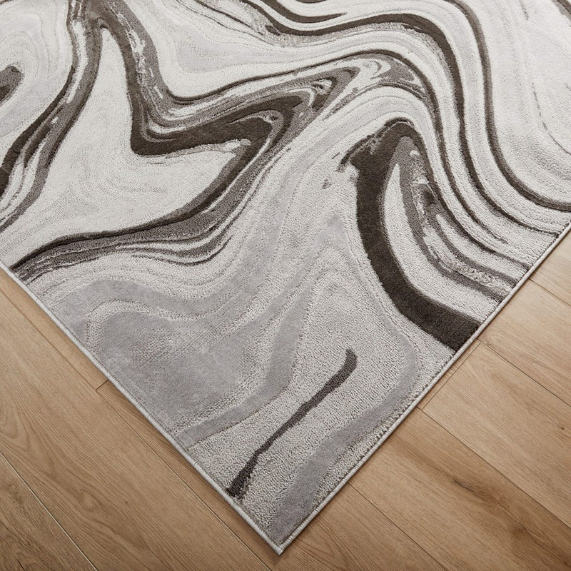 Lavin Rugs T9007 Ayda 7'10" x 10'10" Marble Rug, Silver/Black/Grey