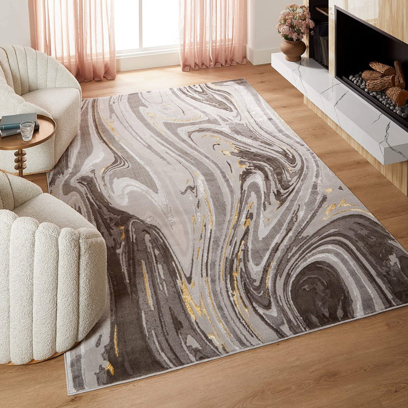 Lavin Rugs T9008 Ayda 2' x 3' Marble Rug, Silver Gold/Black/Grey
