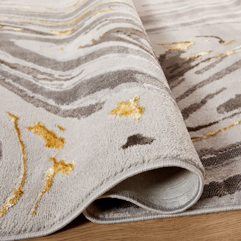 Lavin Rugs T9008 Ayda 5'3"x7'6" Marble Rug, Silver Gold/Black/Grey